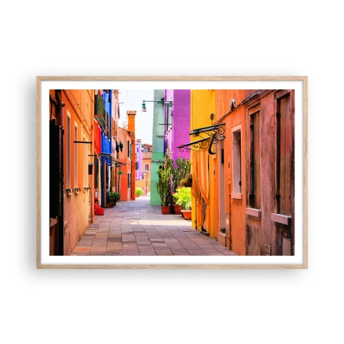 Een poster in een licht eiken lijst - Regenboogsteeg - 100x70 cm