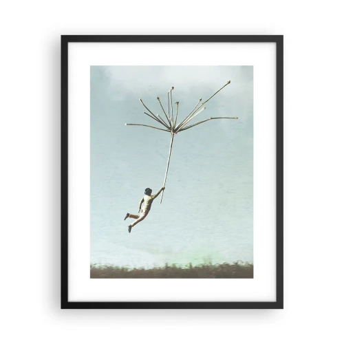 Poster in een zwarte lijst - Vliegers, paardebloemen, wind - 40x50 cm