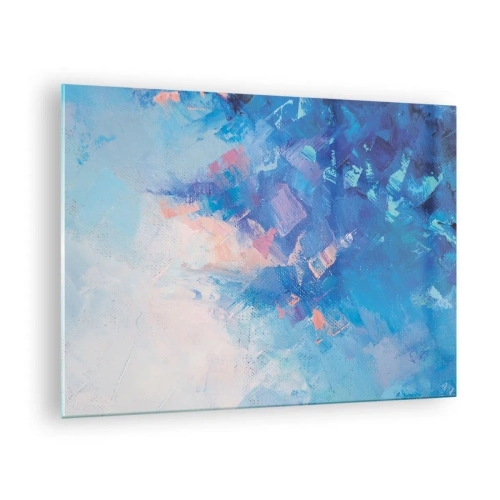 Schilderen op glas - Abstract winterlandschap met koele blauwtinten en zachtroze tinten - 70x50cm - Winter abstractie - Moderne wanddecoratie voor woonkamer en slaapkamer ARTTOR