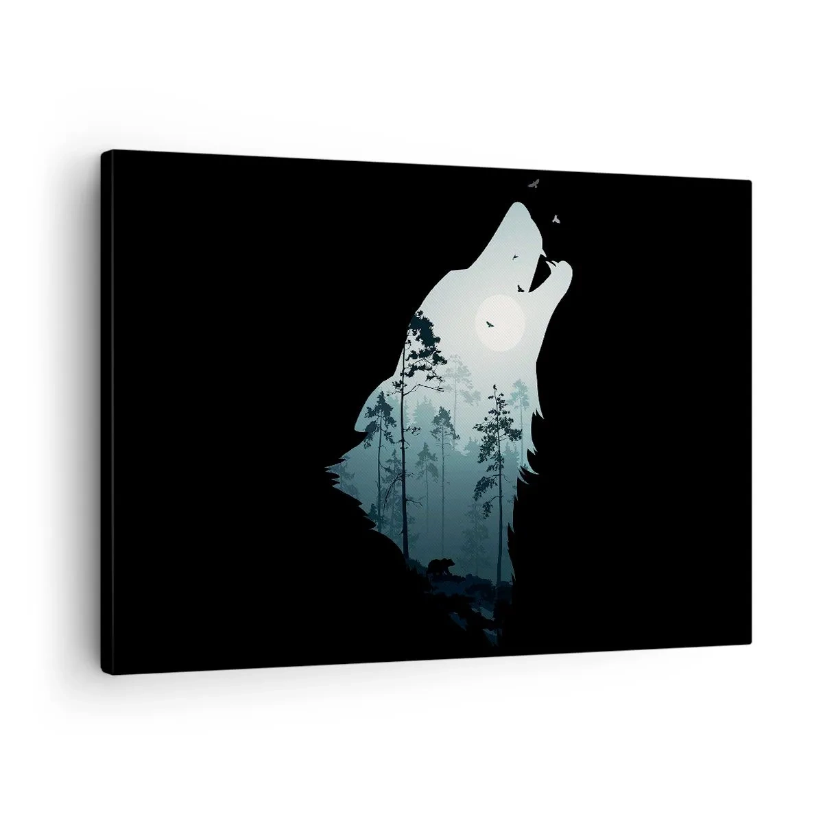 Schilderen op canvas - Silhouet van een wolf met een bos en de maan op de achtergrond - 70x50cm - De stem van de bosnacht - Moderne wanddecoratie voor woonkamer en slaapkamer ARTTOR