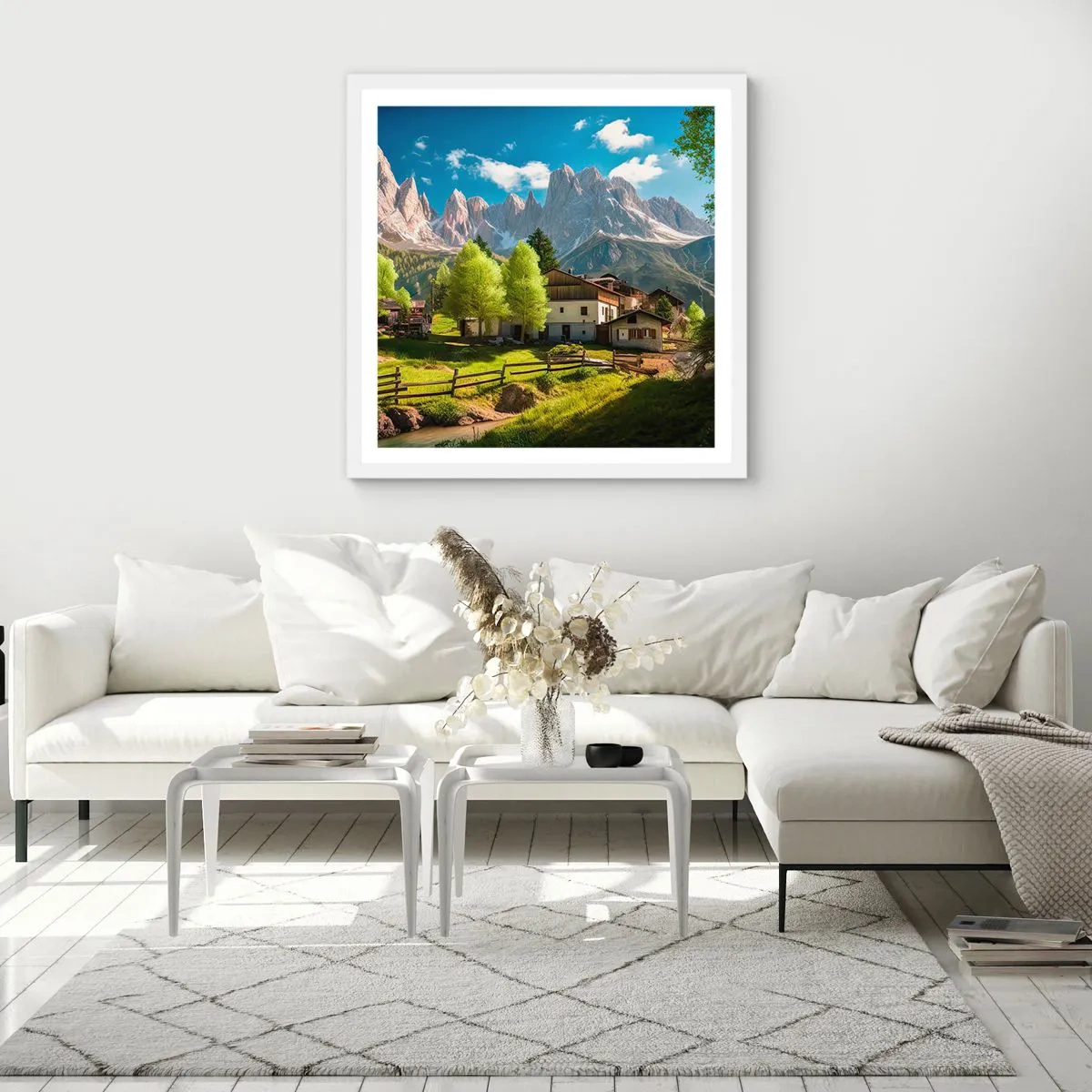 Poster in een witte lijst - Alpine idylle - 60x60 cm