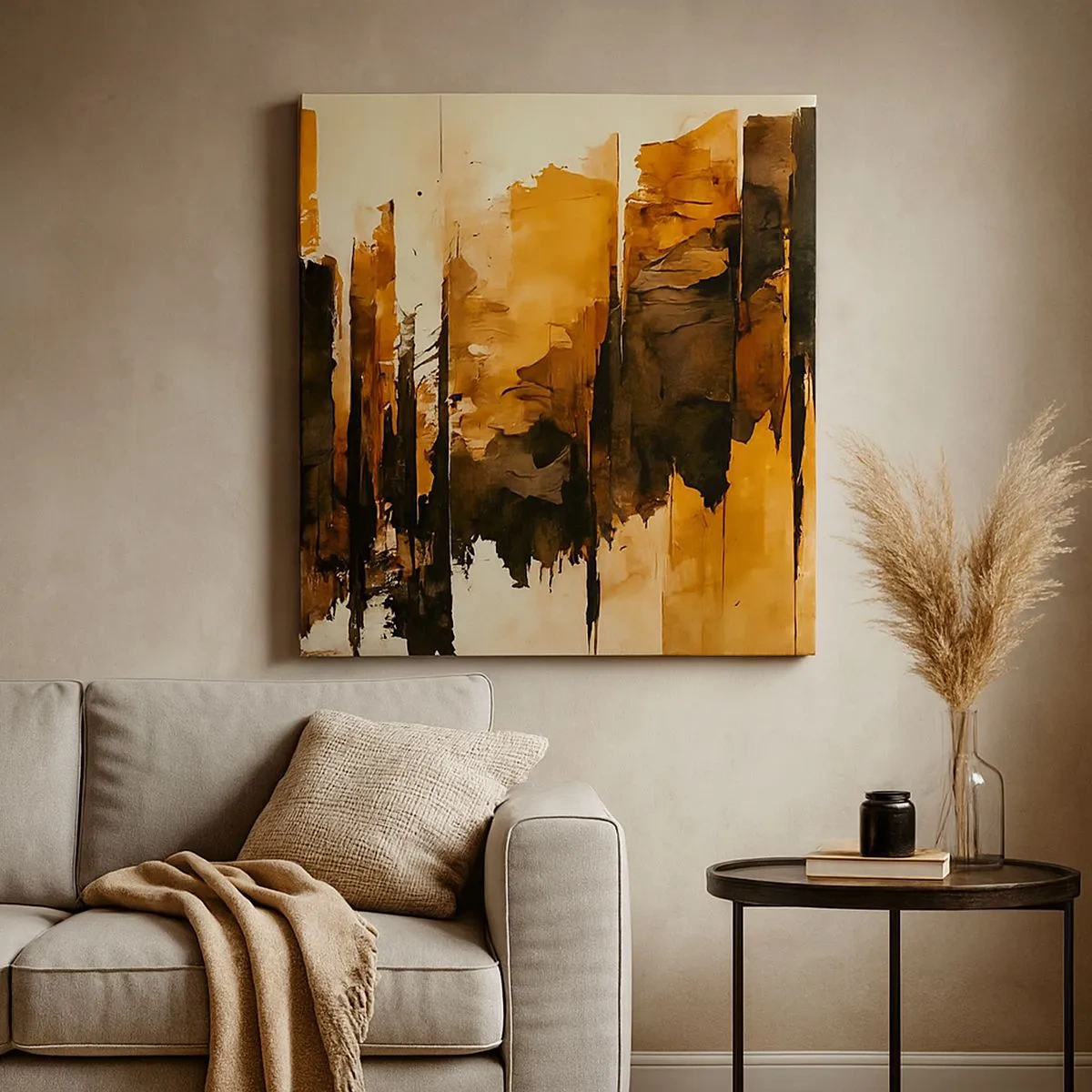 Schilderen op canvas - Harmonie van zwart en goud - 30x30 cm