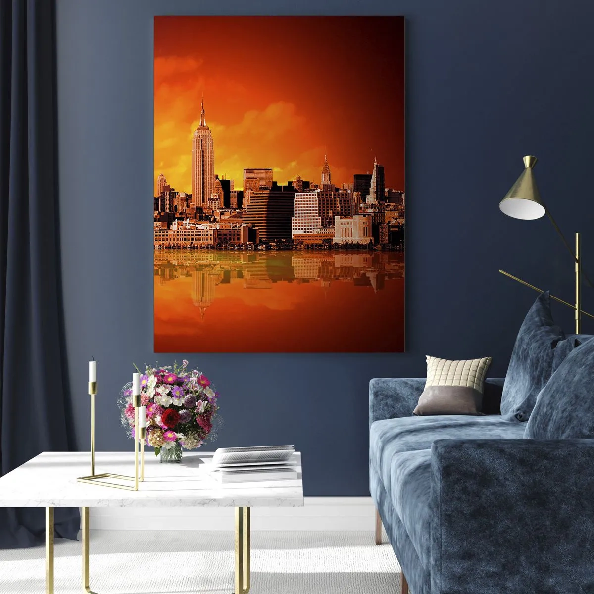 Schilderen op glas - Het grote stadspanorama in geel en brons - 50x70 cm