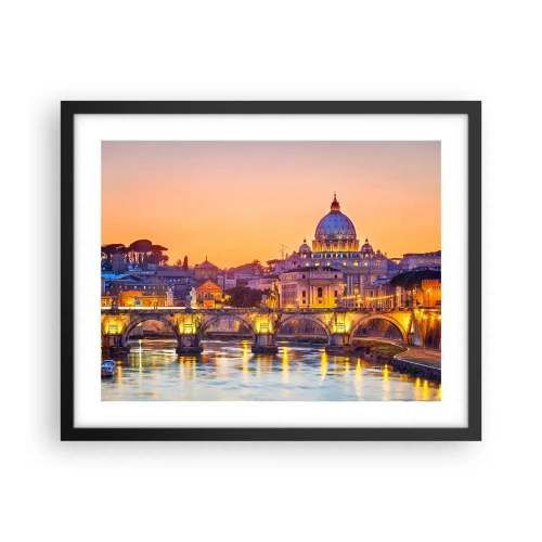 Poster in een zwarte lijst - Zonsondergang boven de Eeuwige Stad - 50x40 cm