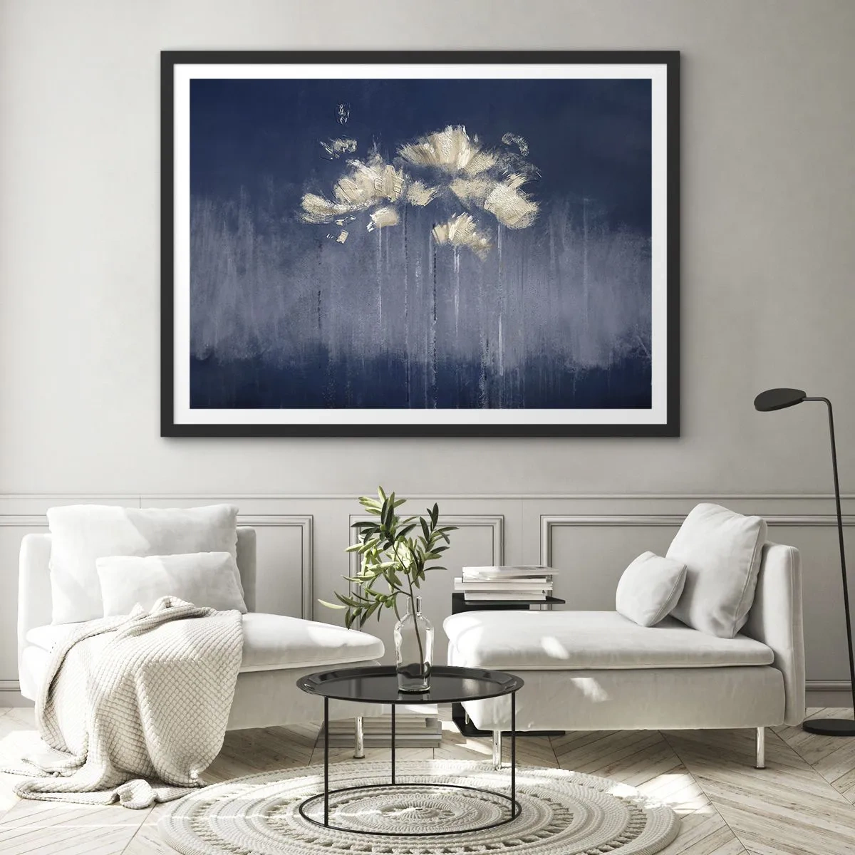 Poster in een zwarte lijst - Als bloemblaadjes in de wind - 70x50 cm