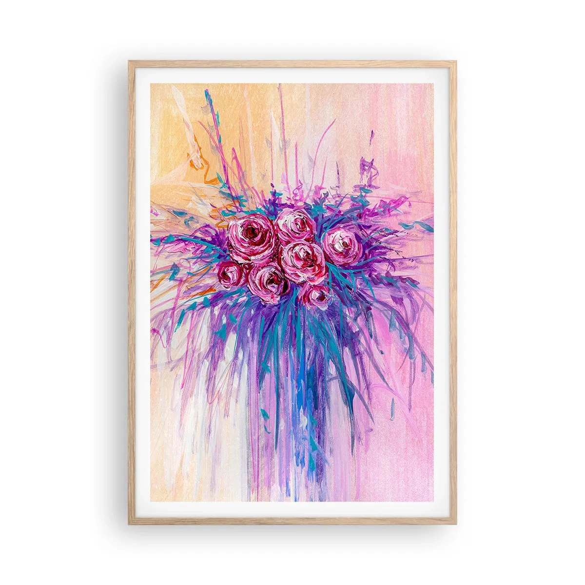 Een poster in een licht eiken lijst - Rozenfontein - 70x100 cm