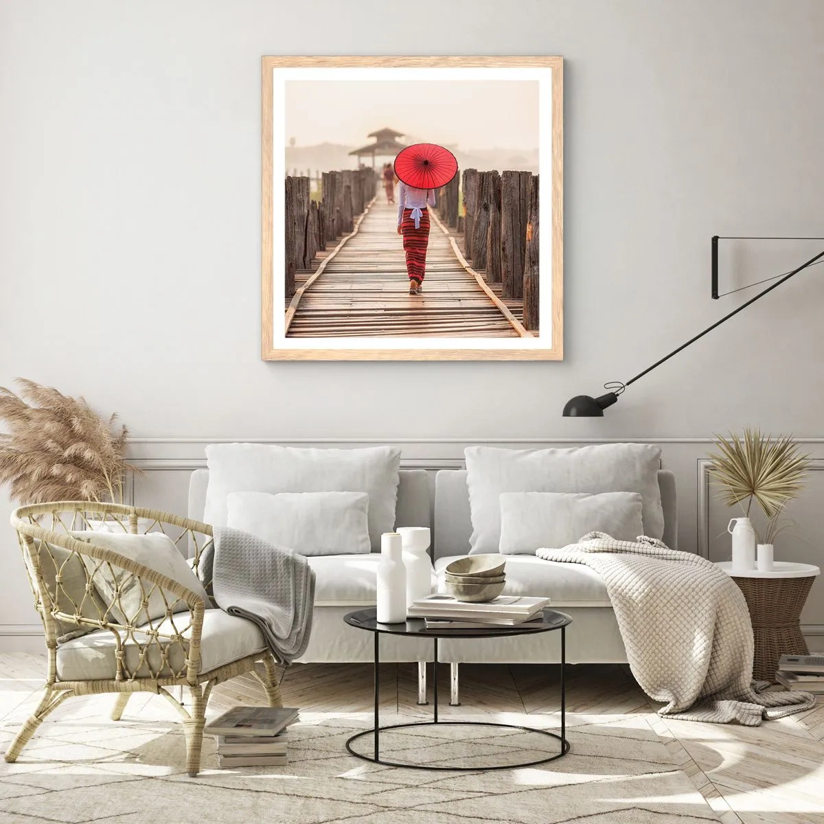 Een poster in een licht eiken lijst - Op de oude brug - 30x30 cm