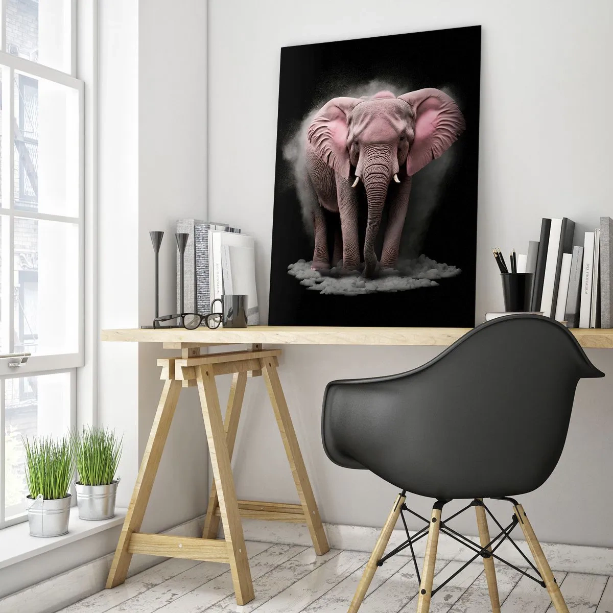 Schilderen op glas - Denk niet aan een roze olifant! - 80x120 cm