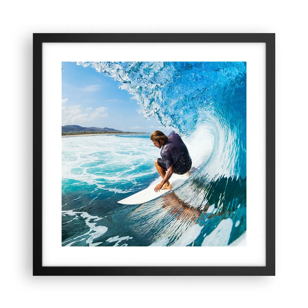 Poster in een zwarte lijst - Dansend met de golven - 40x40 cm