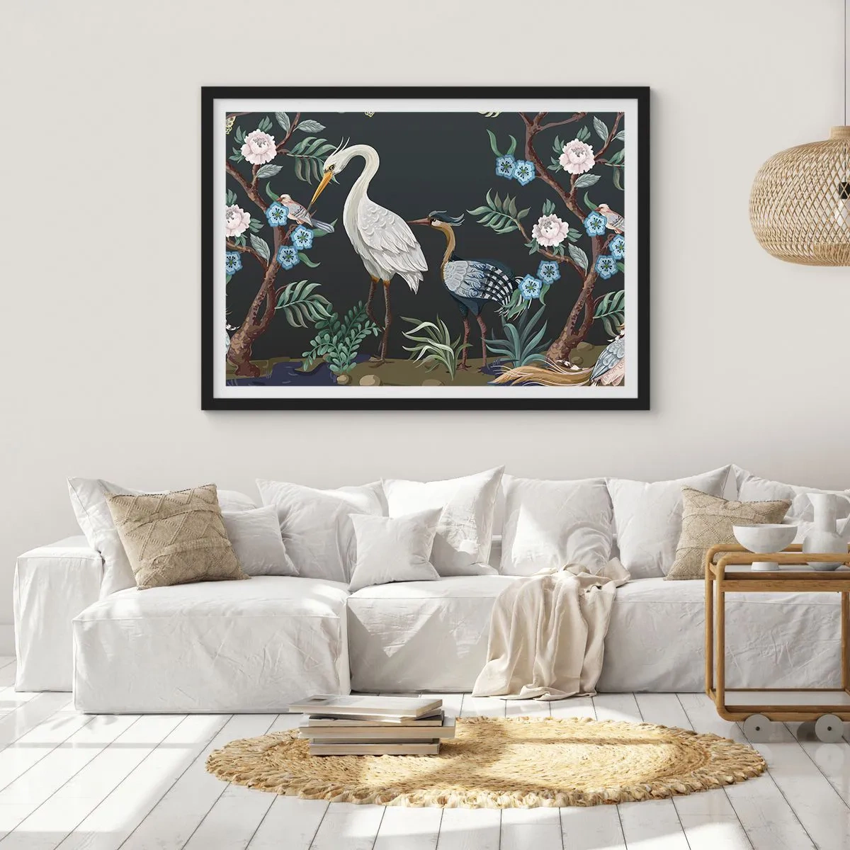 Poster in een zwarte lijst - Vogelparade - 50x40 cm