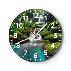 Wandklok - Klok - Turkoois, saffieren en vloeibaar zilver - 30x30 cm