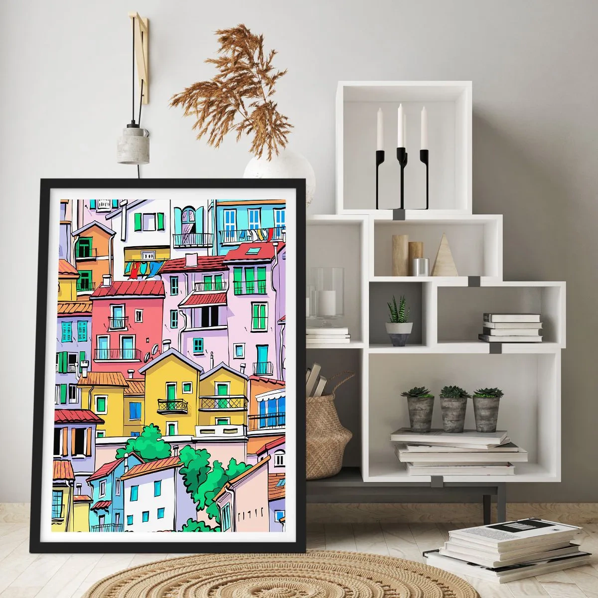 Poster in een zwarte lijst - Vrolijke stad - 61x91 cm