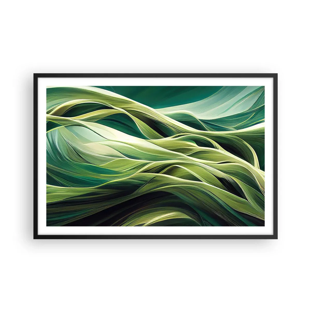 Poster in een zwarte lijst - Abstract groen spel - 91x61 cm