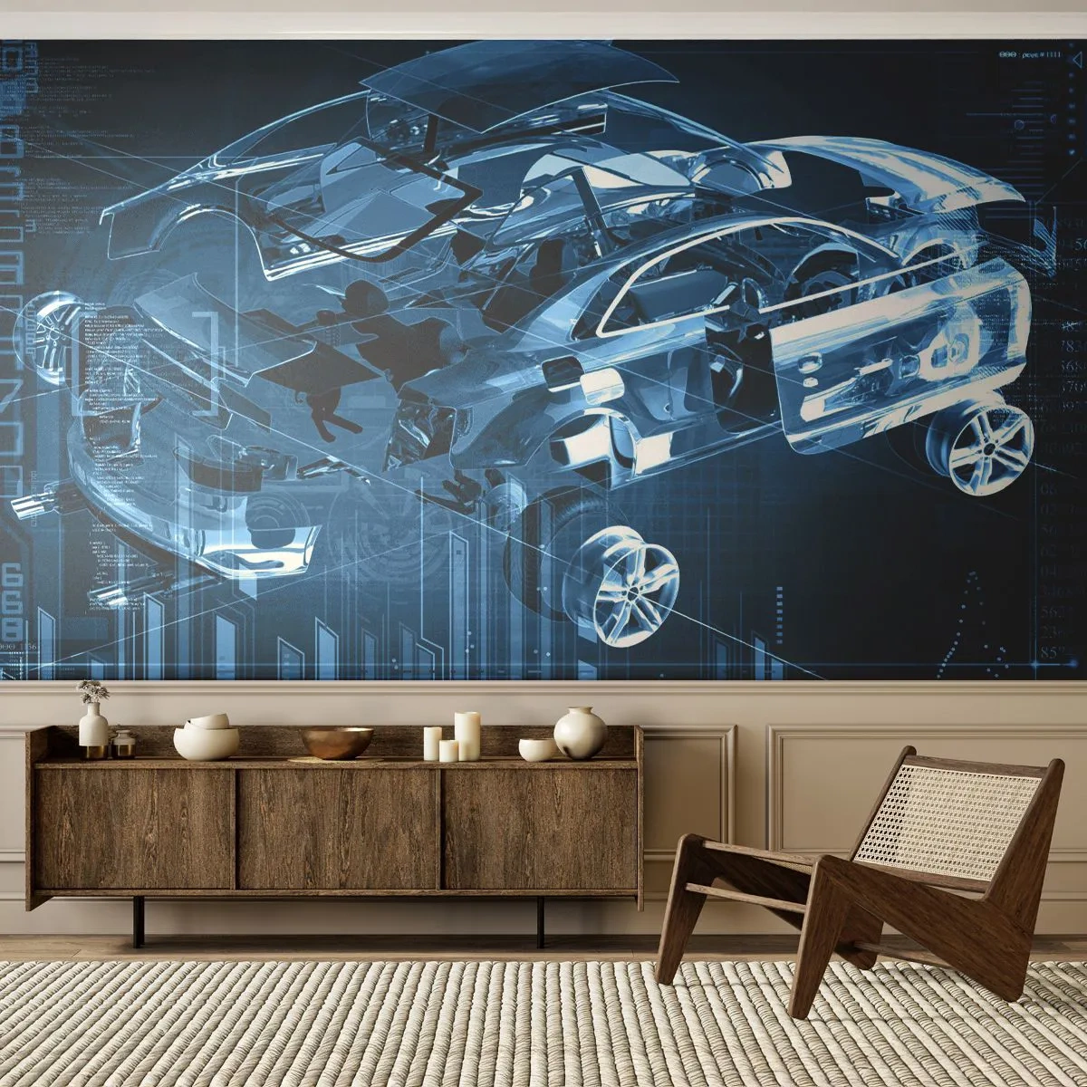Fotobehang Standard Eco - Technische anatomie - Automobiel, Auto, Concept - 350x256 cm