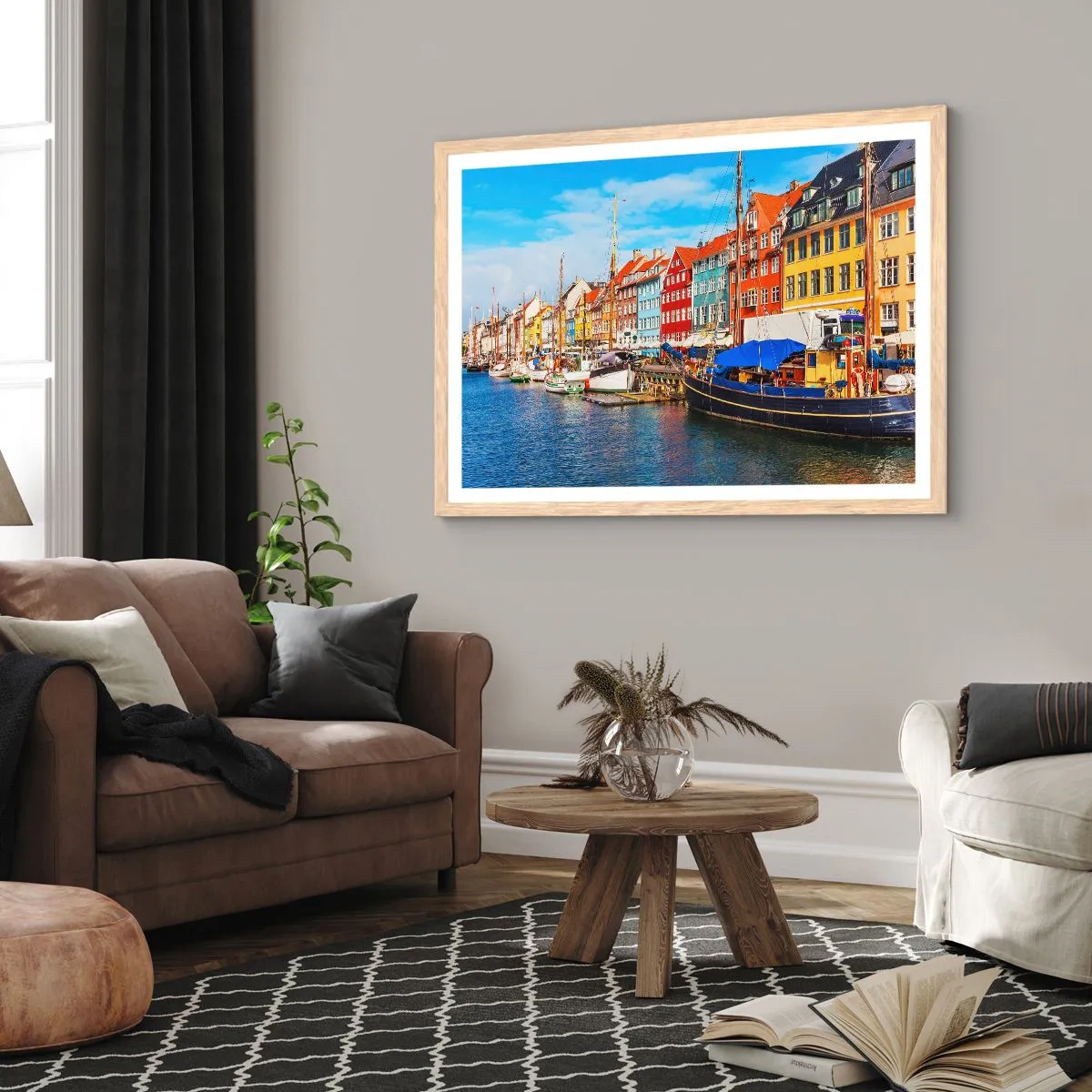 Een poster in een licht eiken lijst - Vrolijke werf - 91x61 cm