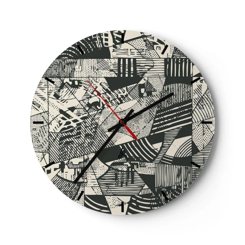 Wandklok - Klok - Geometrisch abstract patroon in een grafische stijl - 30x30cm - De dynamiek van nu - Moderne wanddecoratie voor woonkamer, keuken en slaapkamer ARTTOR