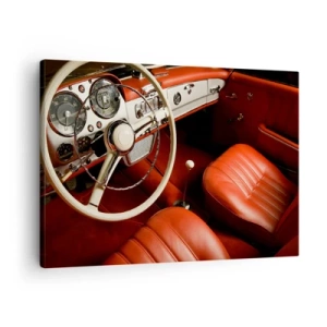 Schilderen op canvas - Klassieke auto-interieur met rode leren stoelen - 70x50cm - Vintage luxe - Moderne wanddecoratie voor woonkamer en slaapkamer ARTTOR
