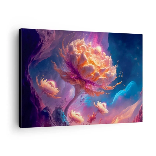 Schilderen op canvas - Fantasiebloemen in een kosmisch landschap - 70x50cm - Andere wereld - Moderne wanddecoratie voor woonkamer en slaapkamer ARTTOR