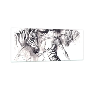 Schilderen op glas - Dansend met de zebra's - 100x40 cm