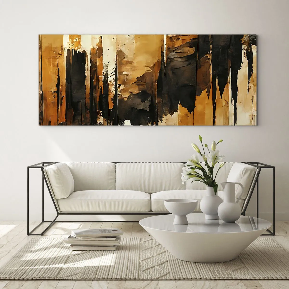 Schilderen op glas - Harmonie van zwart en goud - 100x40 cm