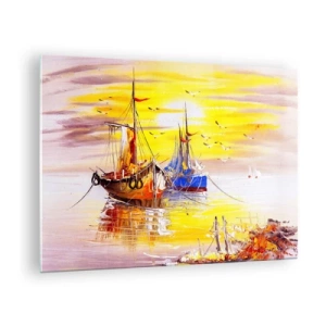 Schilderen op glas - Een welverdiende rust in de haven - 70x50 cm