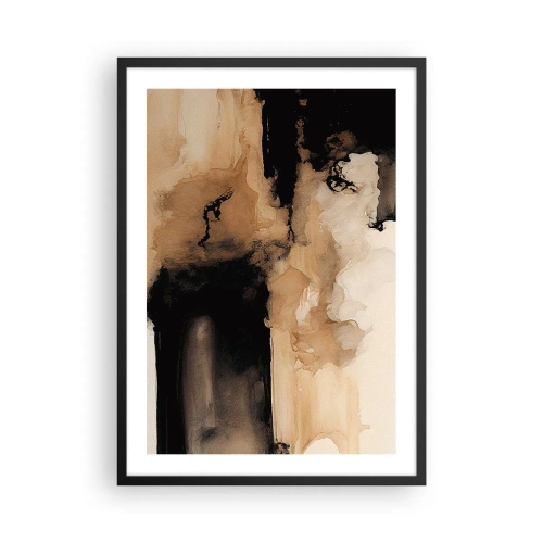 Poster in een zwarte lijst - Een abstracte compositie in warme bruintinten. - 50x70cm - Intrigerende abstractie - Moderne wanddecoratie voor woonkamer en slaapkamer ARTTOR