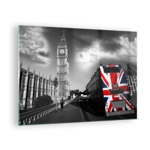 Schilderen op glas - Big Ben en een bus met een Britse vlag - 70x50cm - Trots en geweldig - Moderne wanddecoratie voor woonkamer en slaapkamer ARTTOR