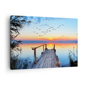 Schilderen op canvas - Houten steiger over het meer bij zonsondergang - 70x50cm - Het is tijd om terug te gaan... - Moderne wanddecoratie voor woonkamer en slaapkamer ARTTOR