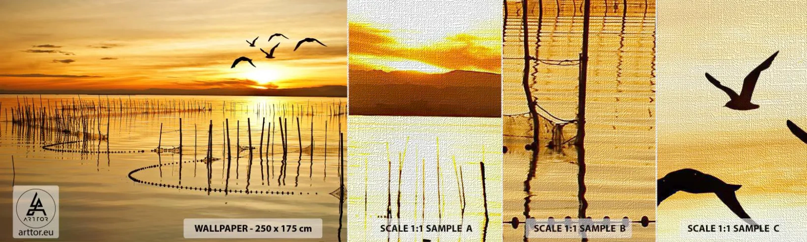 Fotobehang Monster Premium Canvas - In de visserij - Landschap, Meer, Visnet - 100x30 cm