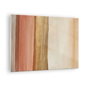 Schilderen op glas - Abstracte strepen in warme tinten beige en goud - 70x50cm - Verticale compositie - Moderne wanddecoratie voor woonkamer en slaapkamer ARTTOR