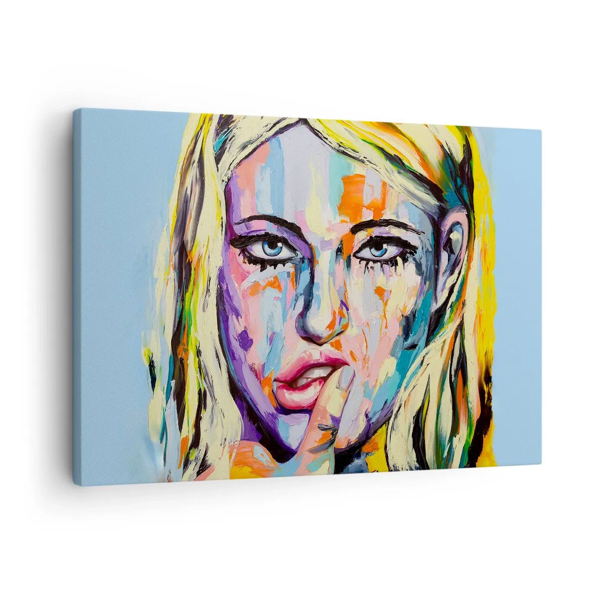 Schilderen op canvas - Kleurrijk portret van een vrouw in abstracte stijl - 70x50cm - Kijk haar recht in de ogen - Moderne wanddecoratie voor woonkamer en slaapkamer ARTTOR