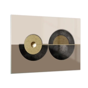 Schilderen op glas - Geometrische cirkels in goud en zwart op een beige achtergrond - 70x50cm - Variaties rond de cirkel - Moderne wanddecoratie voor woonkamer en slaapkamer ARTTOR