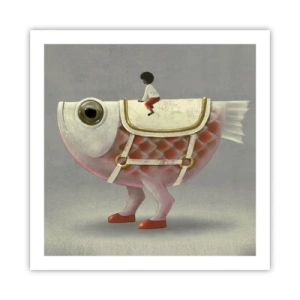 Poster - Ruiter op een surrealistische vis - 60x60 cm