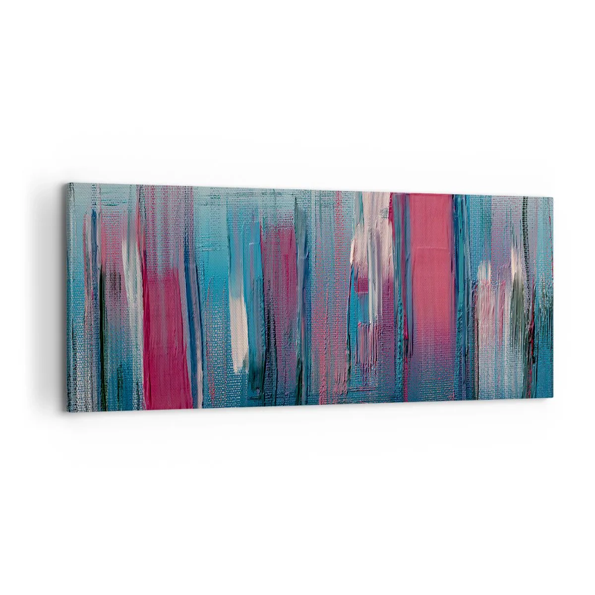 Schilderen op canvas - Verticale compositie in blauw en rood - 100x40 cm