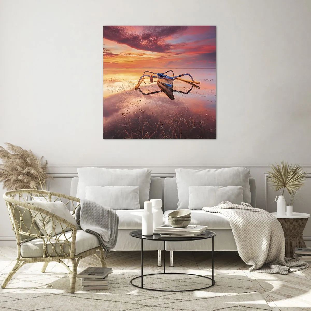 Schilderen op glas - De rust van een tropische avond - 70x70 cm