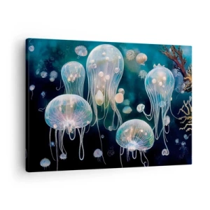 Schilderen op canvas - Delicate kwallen in de onderwaterwereld - 70x50cm - Ondferwaterbal - Moderne wanddecoratie voor woonkamer en slaapkamer ARTTOR