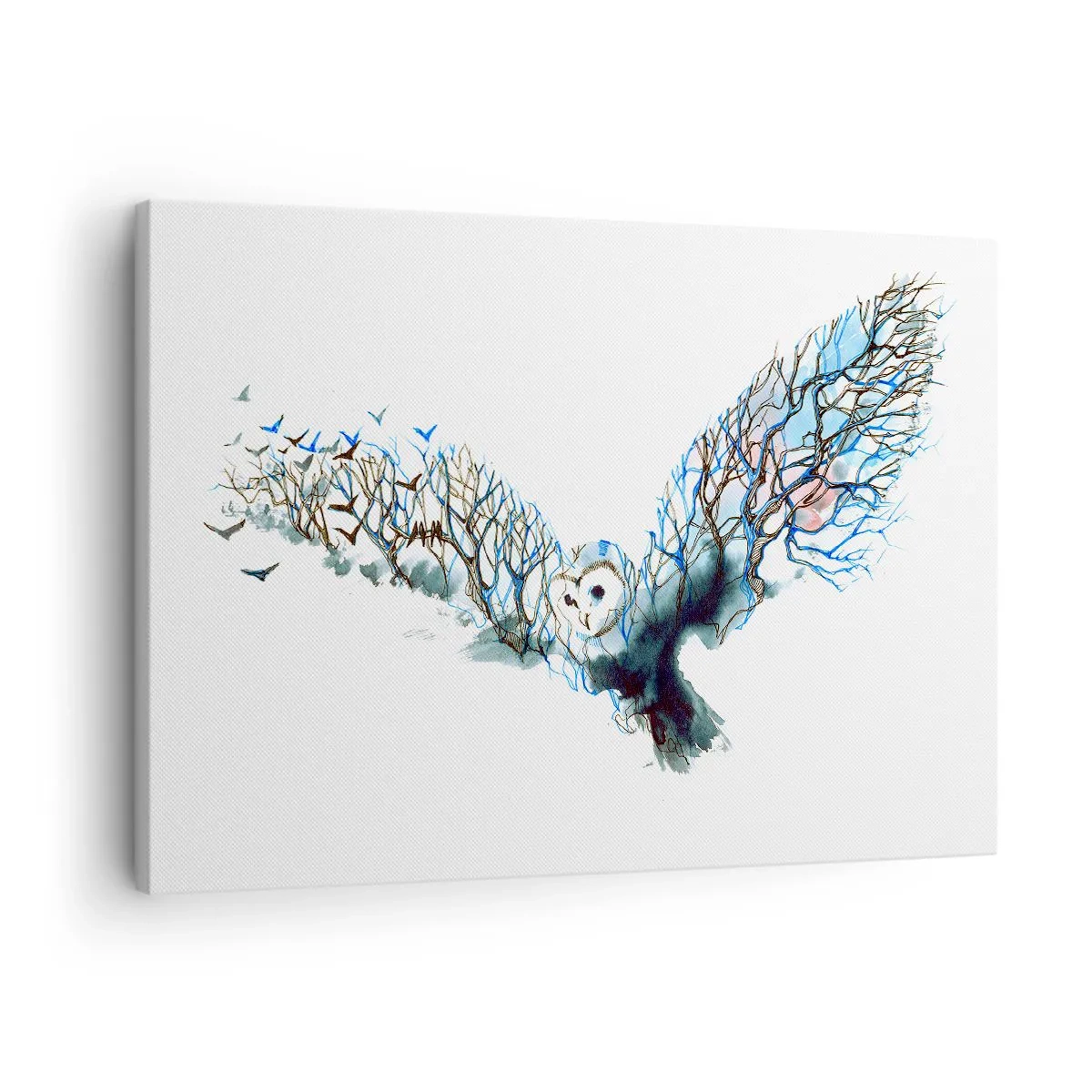 Schilderen op canvas - Artistieke afbeelding van een uil met gespreide vleugels - 70x50cm - Op de vleugels van het bos - Moderne wanddecoratie voor woonkamer en slaapkamer ARTTOR