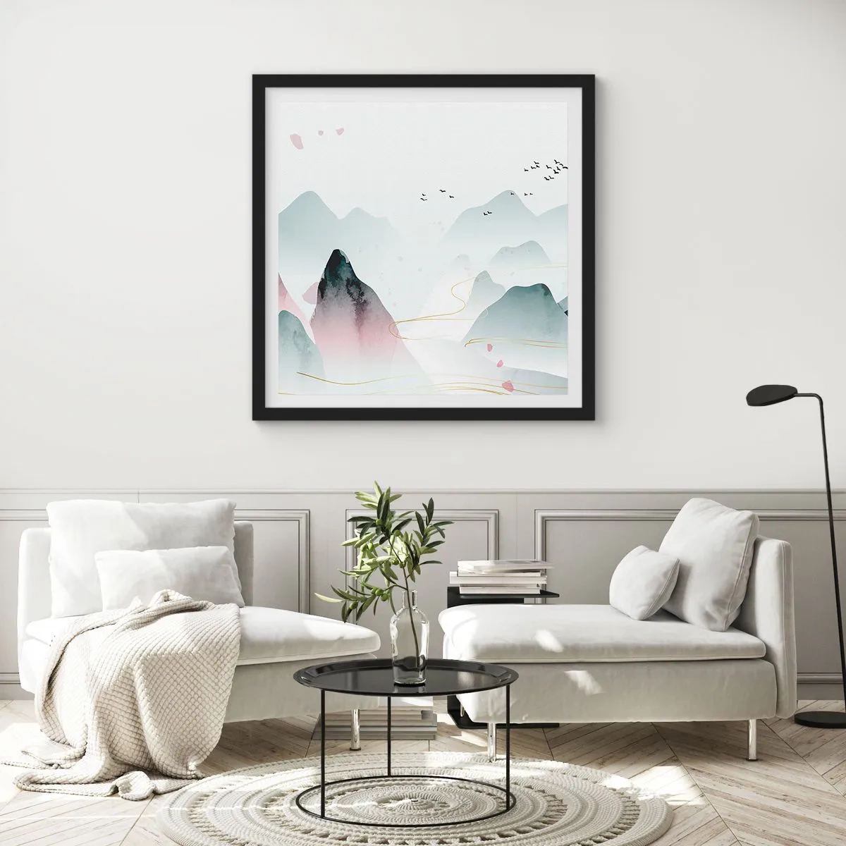 Poster in een zwarte lijst - Over de toppen - 40x40 cm