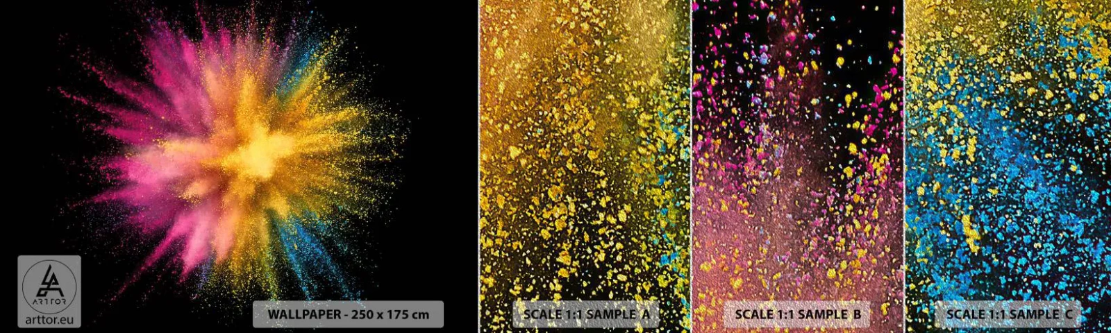 Fotobehang Monster Premium Sand - De geboorte van kleuren - Abstractie, Deel, Fantasie - 100x30 cm