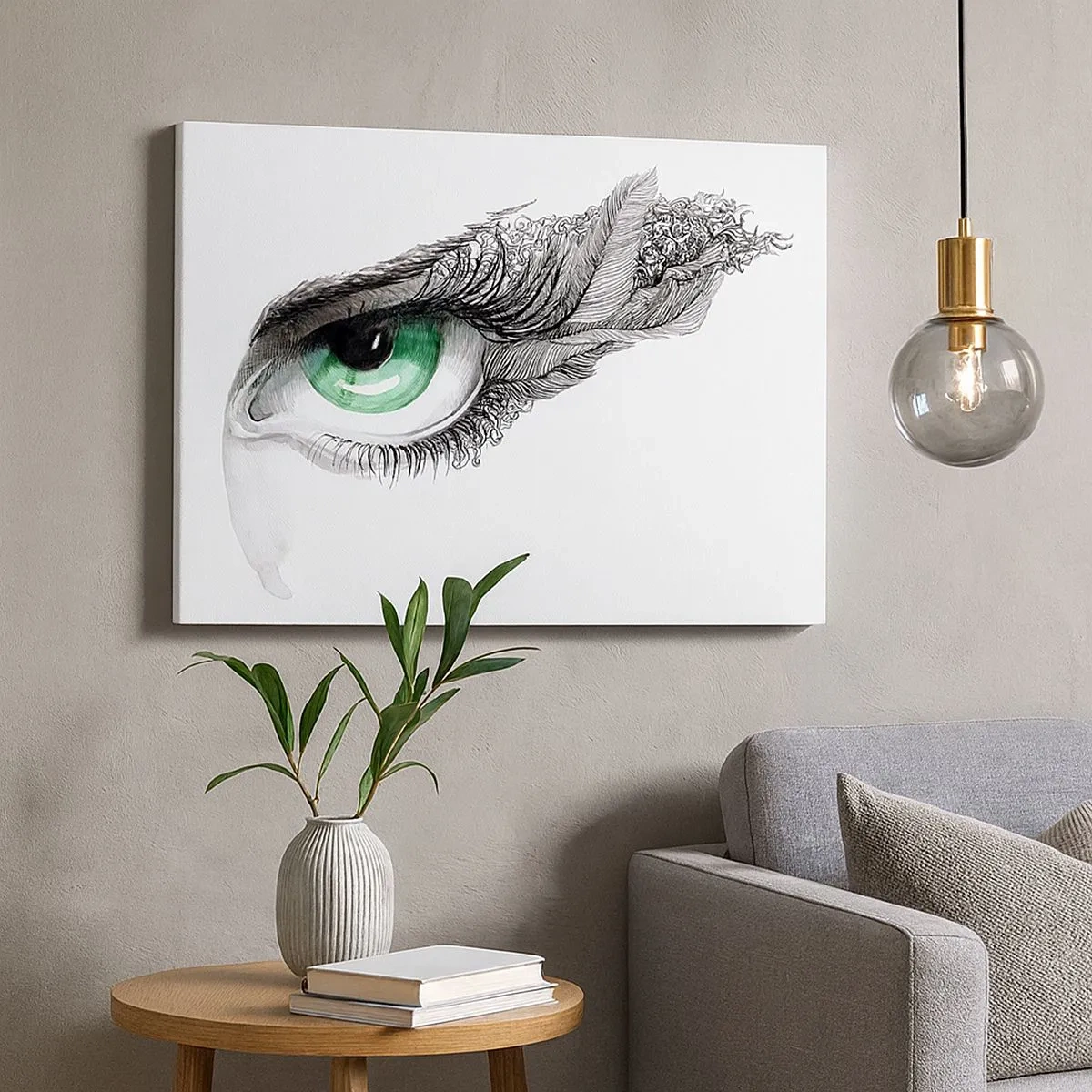 Schilderen op canvas - Artistiek oog met groene iris en getekende details - 70x50cm - Mooi en klaar om aan te vallen - Moderne wanddecoratie voor woonkamer en slaapkamer ARTTOR