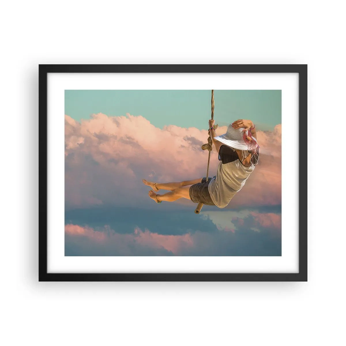 Poster in een zwarte lijst - Plezier in de wolken - 50x40 cm