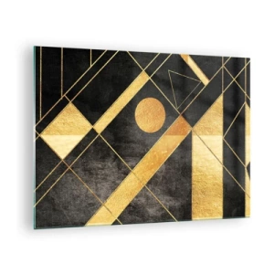 Schilderen op glas - Gouden geometrische patronen op een zwarte achtergrond - 70x50cm - De zon van de woestijn - Moderne wanddecoratie voor woonkamer en slaapkamer ARTTOR