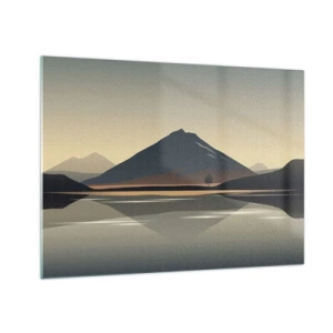 Schilderen op glas - Bergen en meer in warme tinten met een reflecterend effect - 70x50cm - Spiegelreflectie - Moderne wanddecoratie voor woonkamer en slaapkamer ARTTOR
