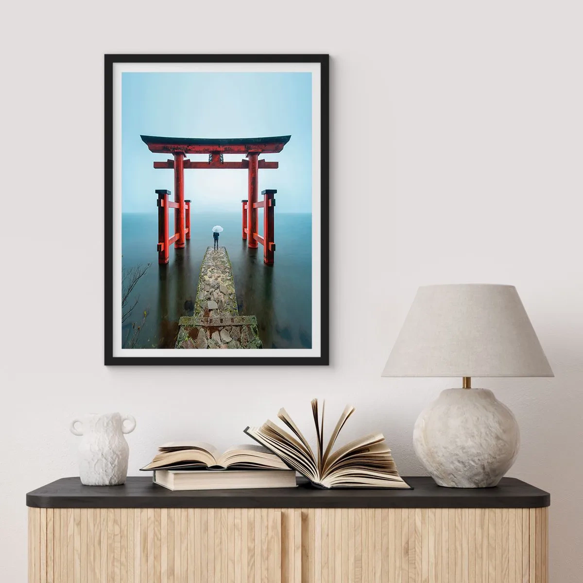 Poster in een zwarte lijst - Japanse mijmering - 61x91 cm