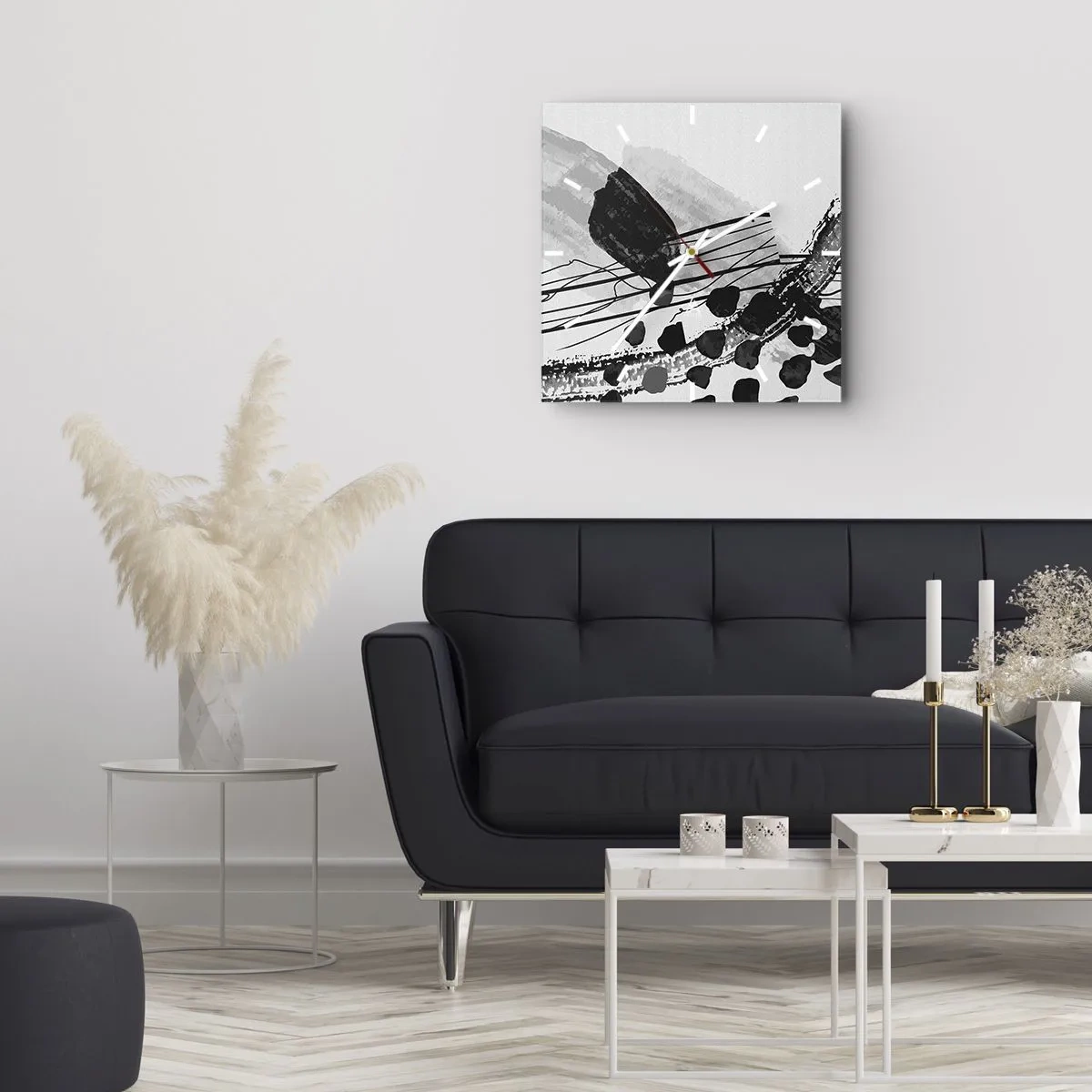 Wandklok - Klok - Zwart-wit organische abstractie - 40x40 cm
