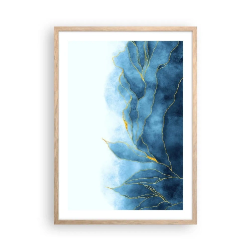 Een poster in een licht eiken lijst - Blauw in goud - 50x70 cm