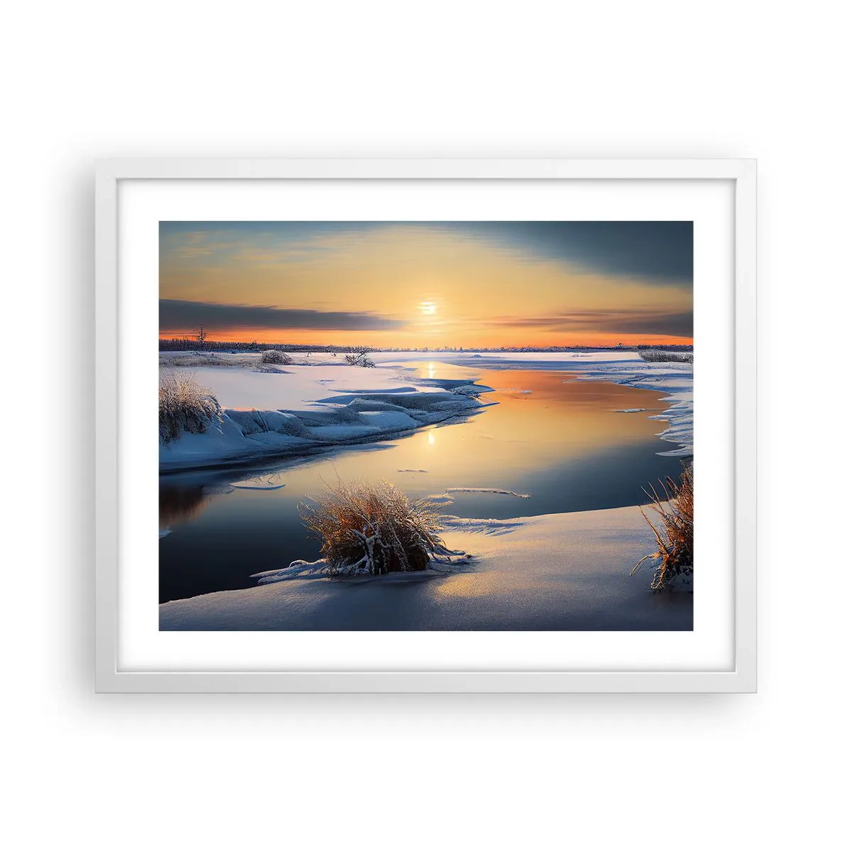 Poster in een witte lijst - Winterse zonsondergang - 50x40 cm