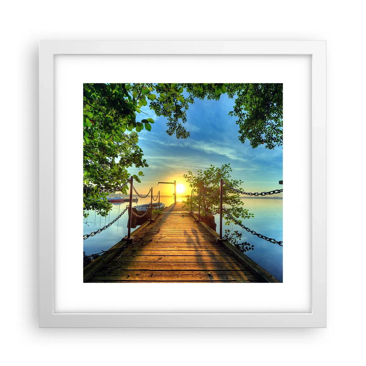 Poster in een witte lijst - Zonsondergang boven het water - 30x30 cm