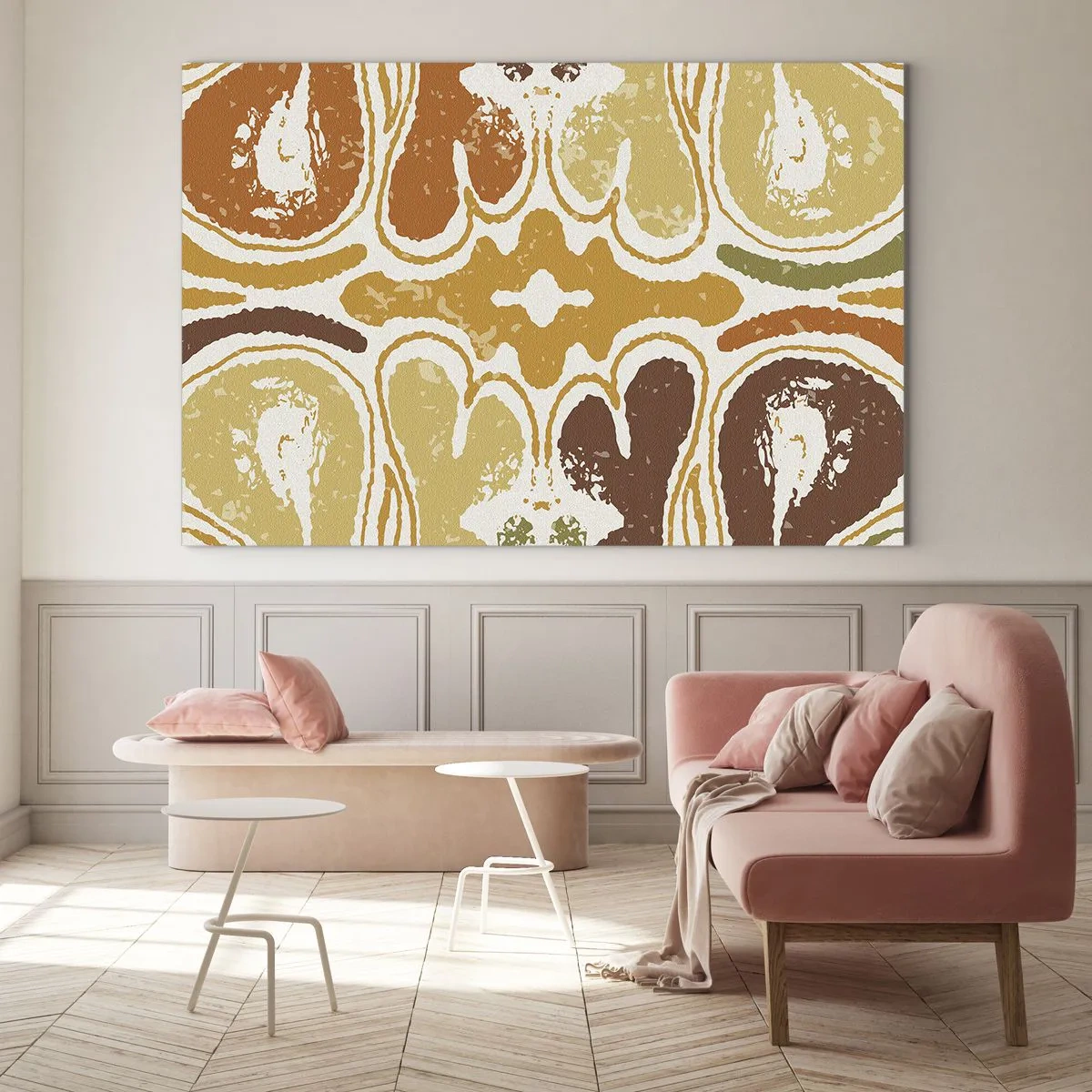 Schilderen op glas - Symmetrische abstractie in warme aardse tinten - 70x50cm - Sentimentele abstractie - Moderne wanddecoratie voor woonkamer en slaapkamer ARTTOR
