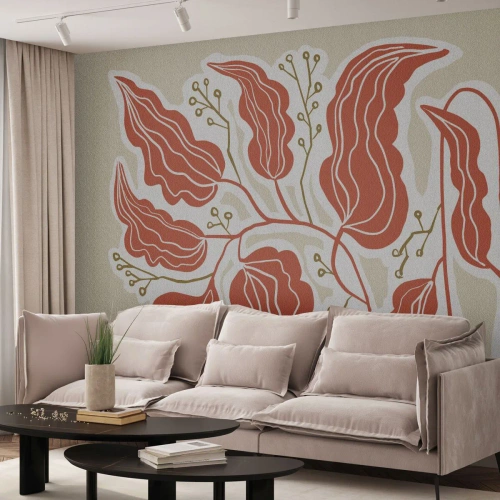 Fotobehang Premium Sand - Folk en koraal - Boho, Botanisch, Bloemen - 250x175 cm